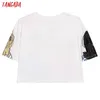 Tangada Zomer Dames Print Oversized Gewas Katoen T-shirt Korte Mouw Dames Casual Tee Straatkleding Top 4H40 210623