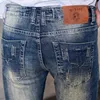 Italiensk stil mode män jeans retro blå smal passform nedsatt denim byxor hög kvalitet vintage designer rippade bomullsbyxor