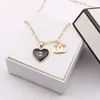 Luxury Designer Brand Heart Double Letter Pendant Necklaces Chain 18K Gold Plated Crystal Rhinestone Sweater Newklace for Women Wedding Jewerlry Accessories