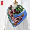 Laranja azul natural lenço de seda impresso com girafa para mulheres 100% real seda suave de alta qualidade quadrado embrulhar o presente xale para senhora q0828