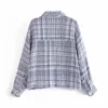 ZA Women Fashion Overshirts Checked Jacket Tweed Coat Vintage Female Outerwear Chic Tops And High Waisted Shorts 210602