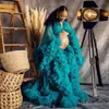 Teal Evening Dresses Robes For Maternity Photography Puffy Ruffled Foto Shoot Bridal Tulle Dress See Through Long Prop Party Gown 2014