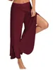 Plus Size Women Pants Casual Mid Waist Slit Solid Color Wide Leg Trousers trousers women cargo pants women wide leg pants X0629