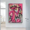 Schilderijen Graffiti Pink Panther Canvas Schilderij Kleurrijke Posters en Prints Straat Wall Art Pictures voor Woonkamer Slaapkamer Woondecoratie
