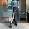 Zomer harajuku lace up sexy vrouwen rokken onregelmatige zwarte hoge taille lange punk gothic chic streetwear saias femininas 210619