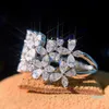 2021 nuovo arrivo scintillante gioielli di lusso in argento sterling 925 taglio moissanite diamante partito donne matrimonio foglia fascia anello regalo