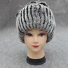 HBP Beanie/skull Caps Women Genuine Rex Fur Hat Winter Beanies Cap Striped Head Top Flower Warm Real Knitted