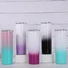 New 20oz gradient straight tumblers stianless steel double wall vacuum cup insulated colorful ombre skinny tumblers with lid straw A07