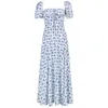HEYounGIRL imprimé fleuri fendu côté Vintage longue robe été blanc robes élégantes vacances bohème col carré plage X0521