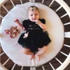 Rompers Born Baby Girl Dress Letter Print Lace Short-sleeved Black Princess Tulle Party Bow Decoration For Summer