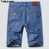 Yaz Marka Erkek Kot Denim Şort Pamuk Kargo Büyük Cep Gevşek Baggy Geniş Bacak Bermuda Plaj Boardshort Artı Boyutu 210608