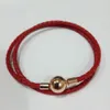 100% 925 silver Rose Gold women Genuine Leather Bracelet Fits For pandora style European Jewelry Charm RED Bracelets Valentine's Day gift