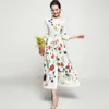 Women's Runway Dresses O Neck 3/4 Sleeves Floral Printed Single Breasted Fashion Mid Autumn Dress with Belt