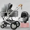 Kinderwagen# 2021 High Landscape Baby Kinderwagen 3 in 1 mit Autositz und Luxus -Set -Set geborenen Trolley Q240429