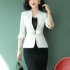 春の夏の女性白い黒のオフィスの女性のブレザーのファッションサッシスプリットハーフスリーブジャケットエレガントな作業ブレザーフェミニノx0721