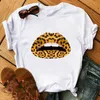 Maycaur Frauen T-Shirt Lip Leopard Herz Druck T Shirt Frauen Sommer Casual Weiß Tops Lose Kurzarm T-shirt Camisas Mujer x0527