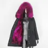 Bluenessfair impermeable abrigo de piel real largo parka chaqueta de invierno mujeres natural mapache piel collar ropa exterior streetwear cálido 211018