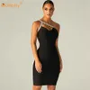 Damskie Sexy One Shoulder Backless Hollow Diamond Bodycon Bandaż Dress Summer Fashion Black Evening Party Vestidos 210527