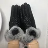 Kadın Kış Dokunmatik Ekran için Deri Eldivenler Rex Tavşan Kürk Ağız Sıcak Rüzgar Geçirmez Moda Açık Koyun Eldiven