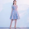 2021 Short Lake Blue Graduation Dresses Scoop Neck Sleeves 3d Flower Cocktail Party Gowns Mini Sweet 16 Evening Prom Dress