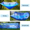 Hammock med myggnät för 2 personer som campar automatisk polhastighet med öppen ljus Nylon camping utomhus hängmatta med trädbältet4829024