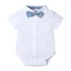 Été enfant en bas âge bébé garçons Gentleman vêtements ensembles à manches courtes barboteuse bretelles shorts 2 pièces fête de mariage tenues décontractées 3-24 mois