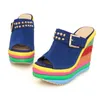 2020 Nouvel été Sexy Bohême Casual Rainbow Peep Toe Plate-forme Sandales pour femmes Wees Sandalias Plataforma Chaussures Haute Y5263 X0526