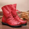 Botas de invierno para mujer, con cordones, suela de goma sólida para mujer, zapatos cómodos para mujer, cuñas de punta redonda, moda