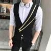 Fashion Oblique Pull Dress Vest For Men Cameriere Casual Slim Fit Nightclub Vest Abiti da lavoro Gilet Abiti Uomo Chaleco Hombre 210527