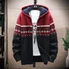 Men's Sweaters Men's Velvet Thick 2022 Cardigan Autumn Korean With Hooded Knitted Sweatercoats Patchwork Jacket Male M-3XL Clothes Men