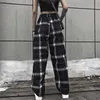 cintura elástica calça xadrez high wide perna calças casuais feminino coreano coreano punk calças roupas gótico 210915