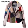 Cappotti di montone in vera pelliccia per le donne Cappotto di lana di moda invernale Cappotto di tosatura delle pecore patchwork caldo femminile Outwear 210816