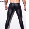 Calças dos homens Moda Mens Performance Pant Slim Lápis Preto Faux Leather Homens Sexy Leggings