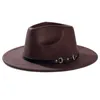 Imixlot novo elegante forma larga borda cinto fivela jazz fedora chapéus mulheres homens encanto outono inverno outdoor quente feltro feltro