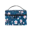 FengJu Cosmetic Bag Portable Travel Organizer Hanging Toiletry Case Storage Tote for Girls Woman Sakura Blue
