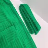 Green Towel Jacquard Bathrobe Vintage Hooded Home Cloth Dressing Gowns Autumn Winter Warm Bath Robes Womens Long Sleeve Pocket Bathrobes Lovers Household Robe