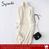 Syiwidii ​​herfst winter midi jurk vrouw 2021 warme coltrui dikker vintage lange oversize truien jurken casual gebreide jurk G1214