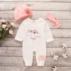 Ny baby pojke tjej rompers jumpsuit långärmad spädbarn jumpsuit + hatt + designer huvudband 3pcs outfit barn nyfödda baby kläder 473 y2