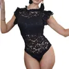 Macacão erótico sexy macacão mulheres escavam bodysuit de renda feminino babados