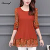 Floral mulheres blusas vintage 2021 moda outono de manga longa retalhos longos camisa feminina casual tops camisas mujer 21302