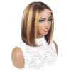 Ishow Brazilian Straight Highlight Bob 4x4 Transparent Lace Closure Human Hair Wigs 4/27 Ombre Brown Natural Color Lace Front Wig for Women Girls 8-14inch All Ages