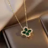 Vintage Fashion Crystal Flower Pendant Necklace Woman Luxury Gold Chain Choker Stainless Steel Clavicle Exquisite Jewelry