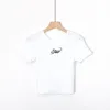 여성 gia 편지 자수 짧은 소매 늑골이있는 tshirt 티 자르기 탑 자른 티 빈티지 90s 캐주얼 솔리드 여름 티 210316