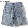 Gonthwid denim shorts bandana paisley padrão patchwork short jeans streetwear hip hop huajuku moda casual folgue folgado calça curta c0325