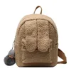 Rabbit Ears Teddy Hair Backpacks Plush Women Backpack Solid Fluffy Bag Soft Faux Fur Women Shoulders Bag Cute Furry Bags X0529