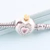 ZMZY Fit Pandora Łańcuch Bransoletka 925 Sterling Silver Charms Pink Princess Heart Koraliki z CZ Crystal Crown Koraliki DIY dla dziewczyny Q0531