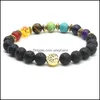 Strängar armband 8mm lava sten fyrkantiga träd i liv 7 chakra helande nce pärlor reiki buddha bön eterisk olje diffusor armband smycken