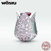 Wostu Spring New Style 100％925スターリングシルバーピンクチューリップ花ビーズフィットオリジナルチャームブレスレットバングルDIYジュエリーCQC569 Q0531