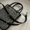 Diamond Small Satin Crystal Totes Duchesse Sparkly Party Bags Pointed Sequined Designer Handbags Adjustable Calf Leather Strap Sho293s