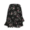 Kobiety Ruffle Edged Hem Floral Print Mini Spódnica Lato Sweety Office Lady Black Beach Vokalizacja Sprzedaż 210529